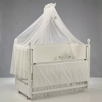Meltem Kids Kral Beşik 60x120 cm Beyaz- Motto Ekru (1)