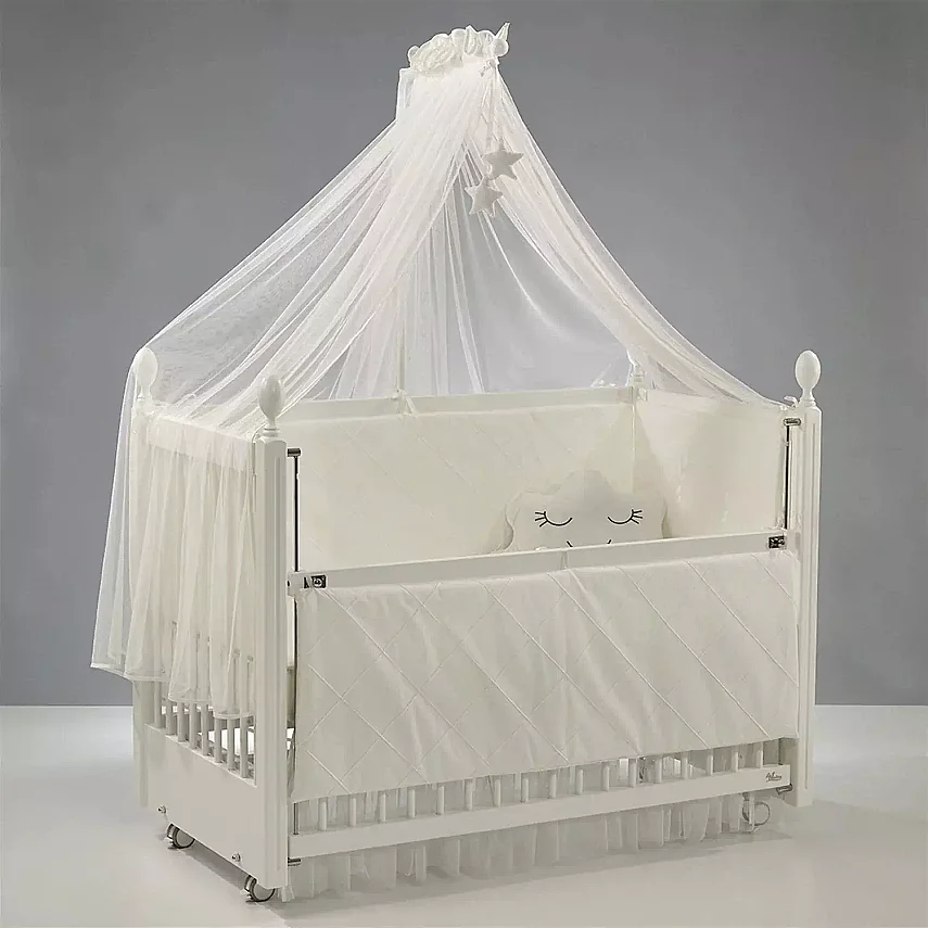 Meltem Kids Kral Beşik 60x120 cm Beyaz- Motto Ekru - 2