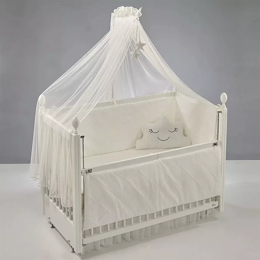 Meltem Kids Kral Beşik 60x120 cm Beyaz- Motto Ekru - 3