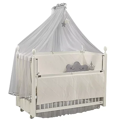 Meltem Kids Kral Beşik 60x120 cm Beyaz- Motto Gri