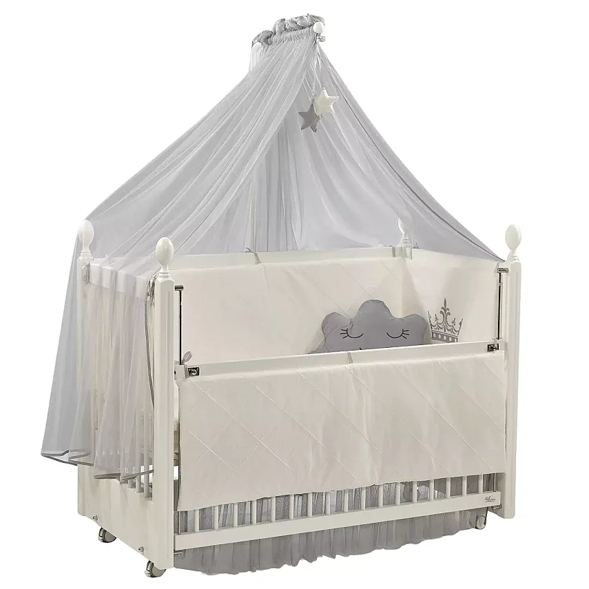 Meltem Kids Kral Beşik 60x120 cm Beyaz- Motto Gri - 1