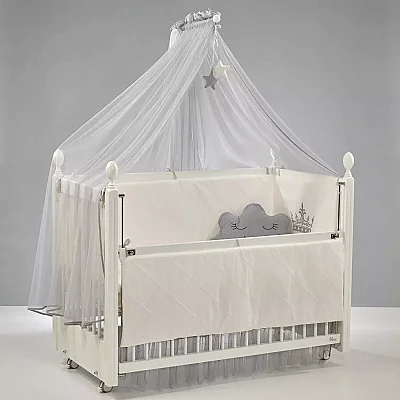 Meltem Kids Kral Beşik 60x120 cm Beyaz- Motto Gri (1)