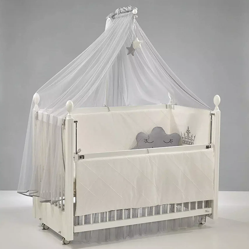 Meltem Kids Kral Beşik 60x120 cm Beyaz- Motto Gri - 2