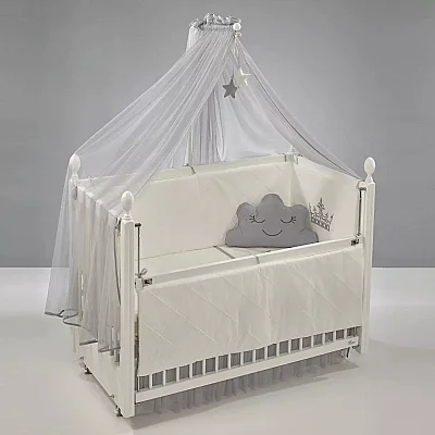 Meltem Kids Kral Beşik 60x120 cm Beyaz- Motto Gri - 3