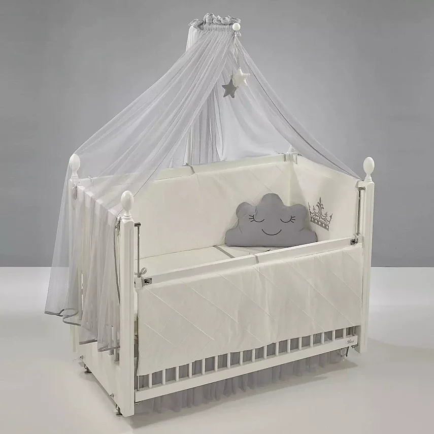 Meltem Kids Kral Beşik 60x120 cm Beyaz- Motto Gri - 3