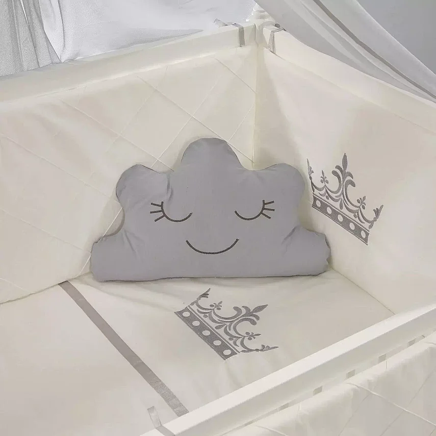 Meltem Kids Kral Beşik 60x120 cm Beyaz- Motto Gri - 6