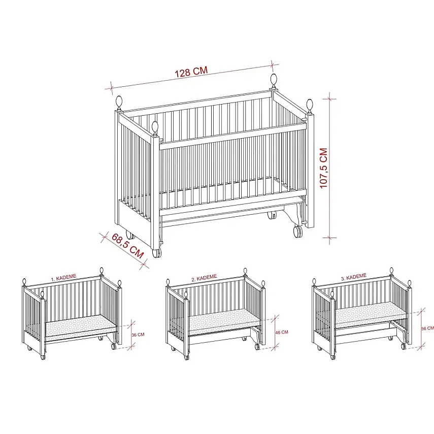 Meltem Kids Kral Beşik 60x120 cm Beyaz- Motto Gri - 8