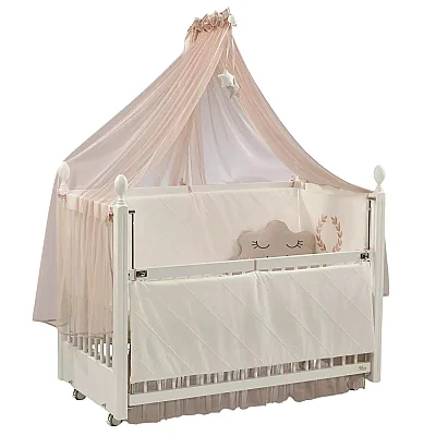 Meltem Kids Kral Beşik 60x120 cm Beyaz-Motto Pudra