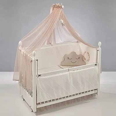 Meltem Kids Kral Beşik 60x120 cm Beyaz-Motto Pudra (1)