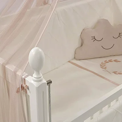 Meltem Kids Kral Beşik 60x120 cm Beyaz-Motto Pudra - 4