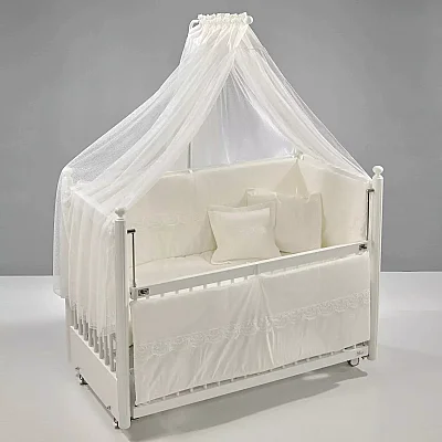 Meltem Kids Mondo Beşik 60x120 cm Beyaz İncili Krem (1)