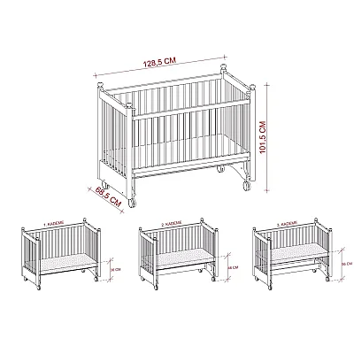 Meltem Kids Mondo Beşik 60x120 cm Beyaz İncili Krem - 6
