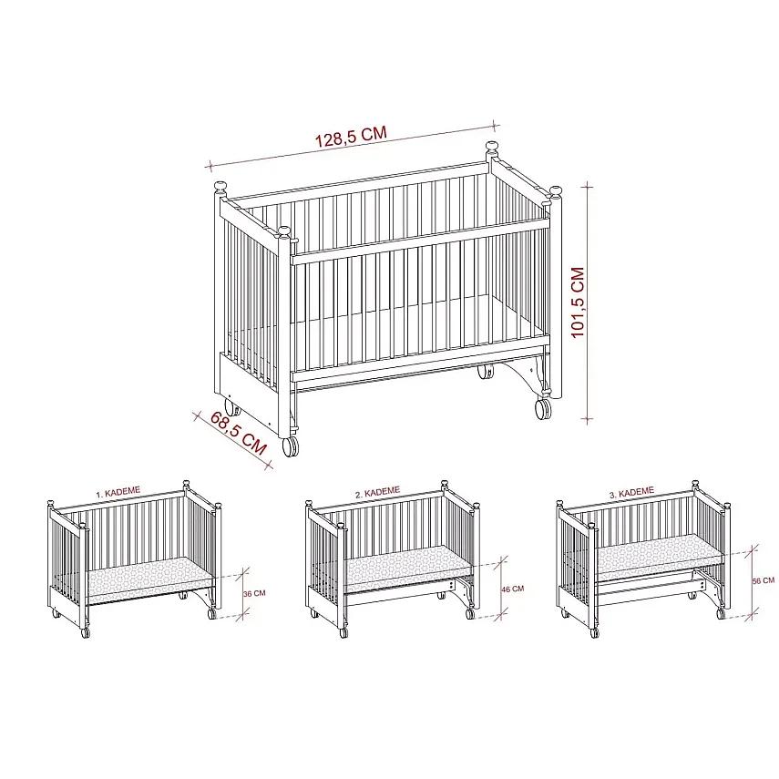 Meltem Kids Mondo Beşik 60x120 cm Beyaz İncili Krem - 6