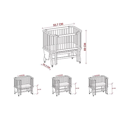 Meltem Kids Mood Anne Yanı Ahşap Sallanır Beşik 50x90 cm Beyaz-Ekru - 3