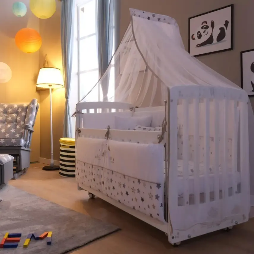 Meltem Kids Woody Anne Yanı Ahşap Sallanır Beşik+Yatak+Uyku Seti+Cibinlik Kuzu - 3