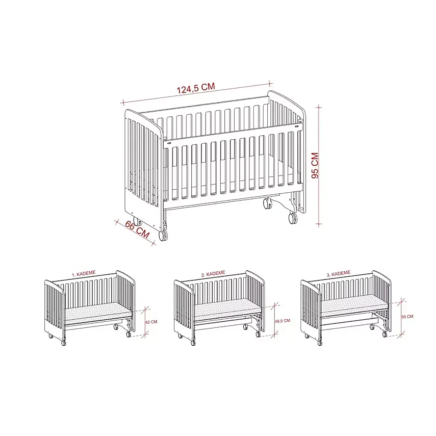 Meltem Kids Woody Beşik 60x120 cm Pretty Beyaz - 7