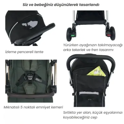 Merkür Bebe Ruby Tek Tuşla Otomatik Katlanan Kabin Boy Bebek Arabası Siyah - 5