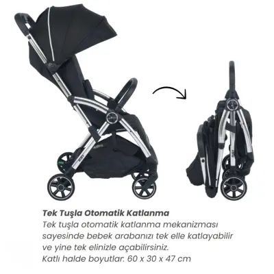 Merkür Bebe Ruby Tek Tuşla Otomatik Katlanan Kabin Boy Bebek Arabası Siyah - 6