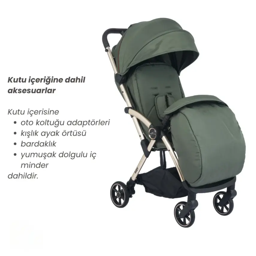 Merkür Bebe Ruby Tek Tuşla Otomatik Katlanan Kabin Boy Bebek Arabası Yeşil - 5
