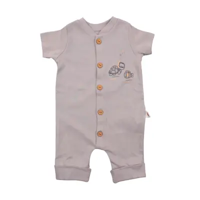 Mini Damla Bebek Kısa Kollu Tulum Kısa Balıklı Gri