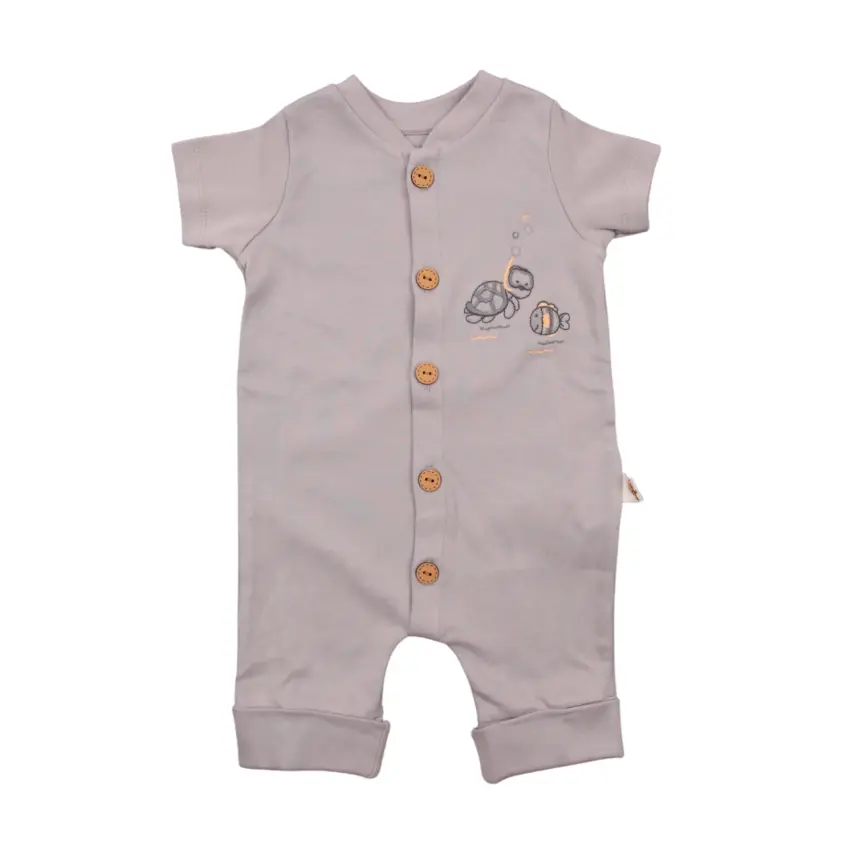 Mini Damla Bebek Kısa Kollu Tulum Kısa Balıklı Gri - 1