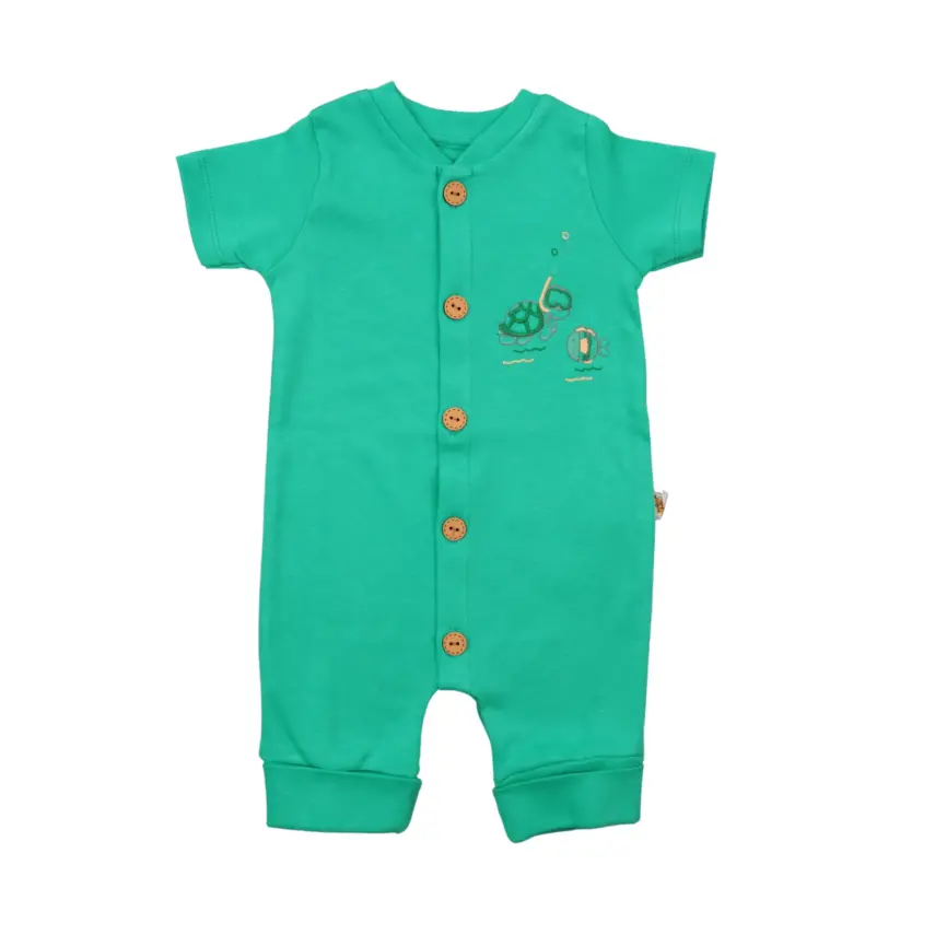 Mini Damla Bebek Kısa Kollu Tulum Kısa Balıklı Yeşil - 1