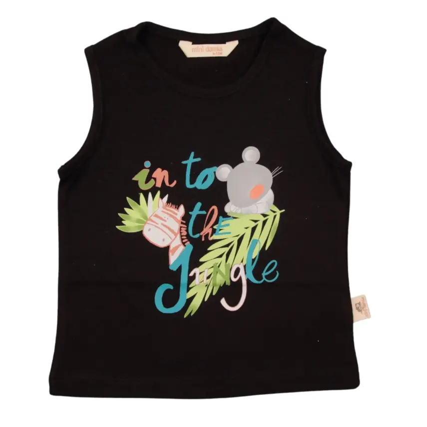 Mini Damla Bebek T-Shirt Kolsuz Jungle Siyah - 1