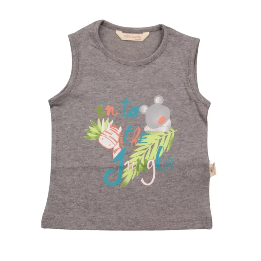 Mini Damla Çocuk T-Shirt Kolsuz Jungle Füme - 1