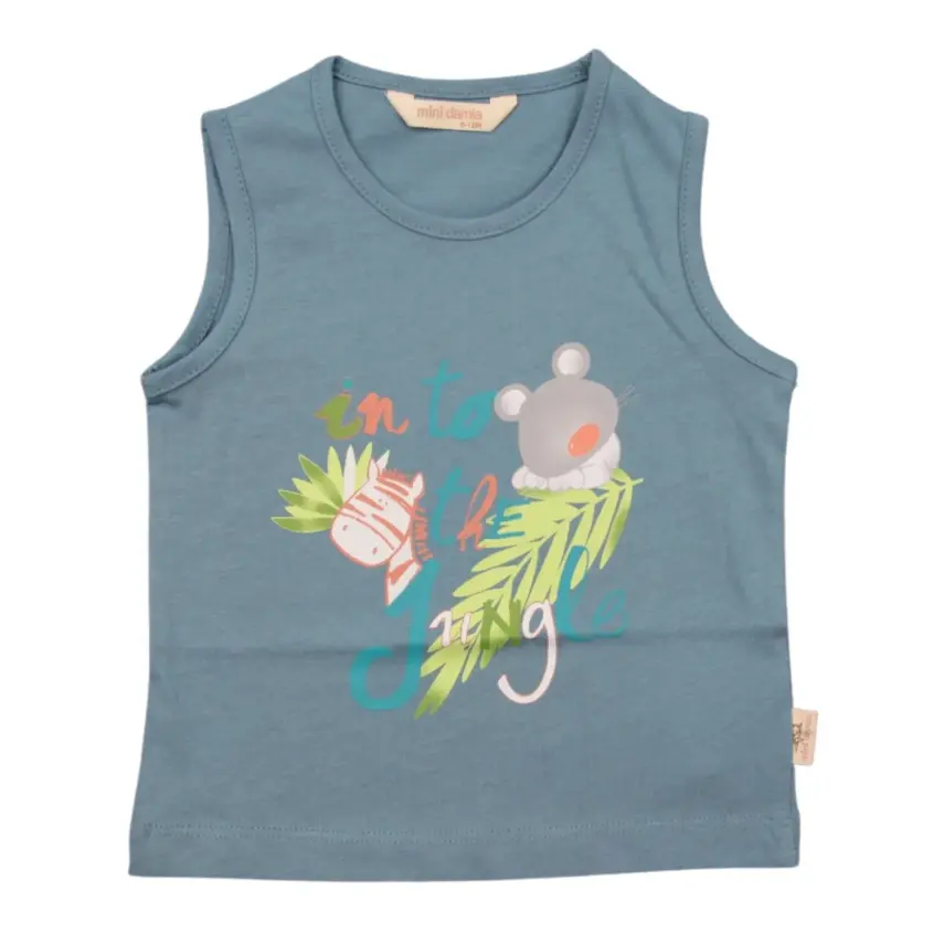 Mini Damla Çocuk T-Shirt Kolsuz Jungle Petrol - 1