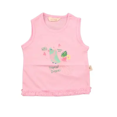 Mini Damla Çocuk T-Shirt Kolsuz Tropikal Pembe - 3