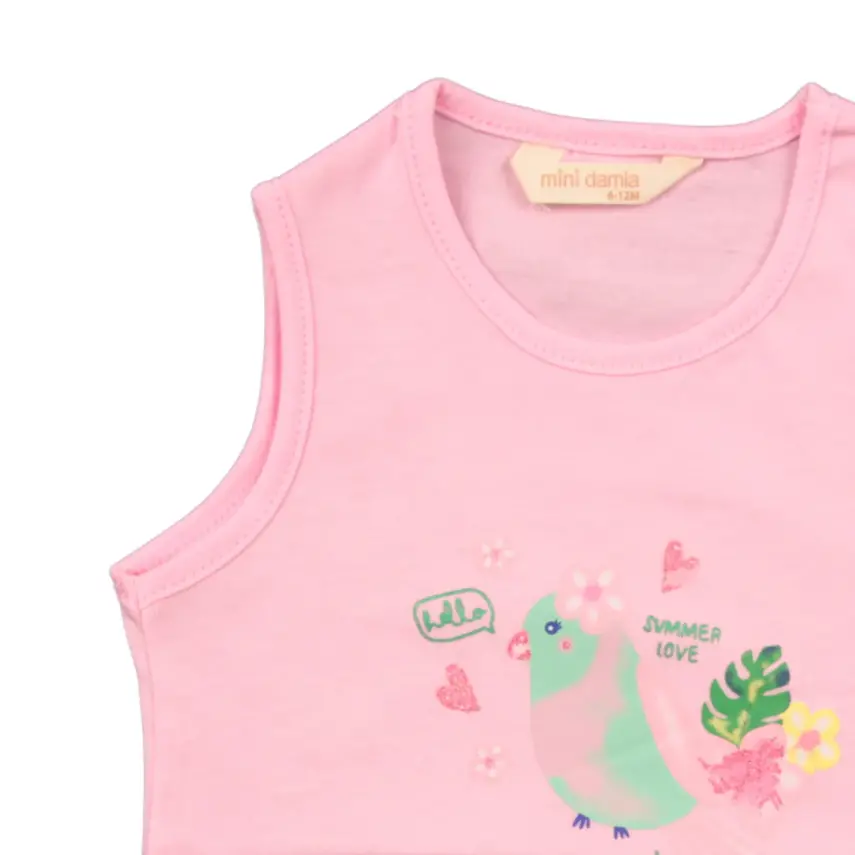 Mini Damla Çocuk T-Shirt Kolsuz Tropikal Pembe - 8