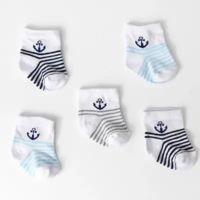 Mini Damla Çorap Soket 5li Çizgili Desen Karışık Renkli Çizgili