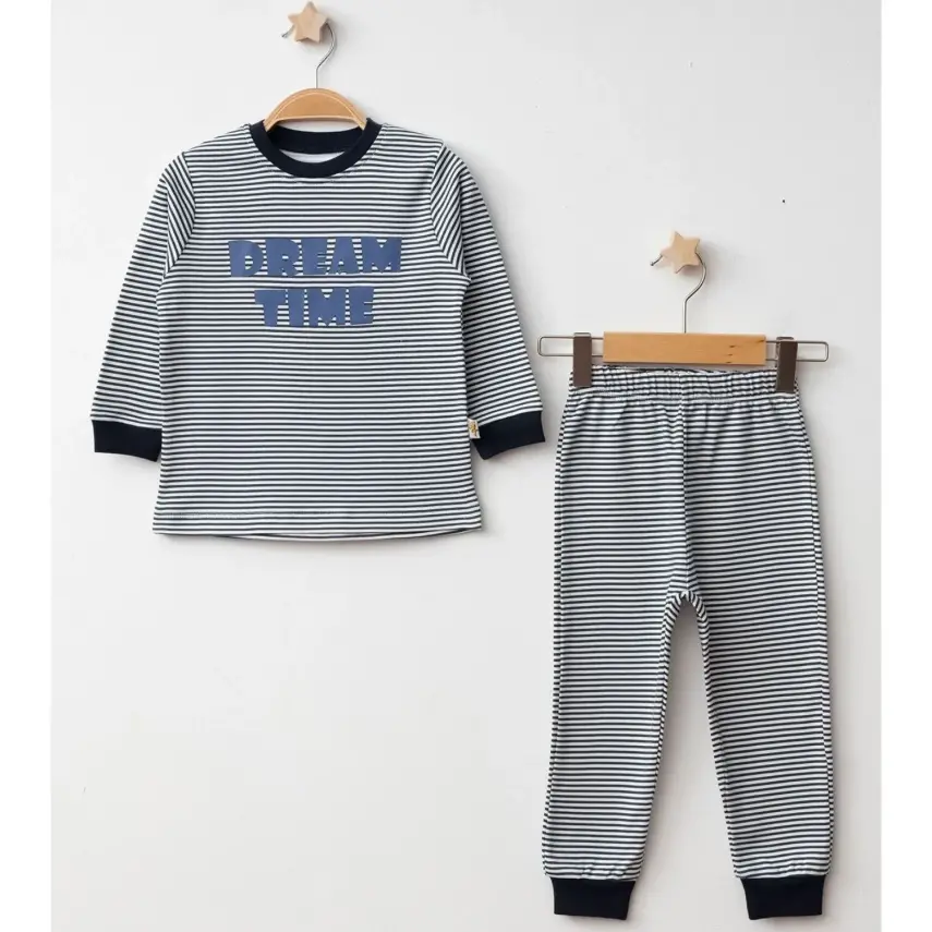 Mini Damla Pijama Takımı Penye Dream Time Baskılı Lacivert - 1