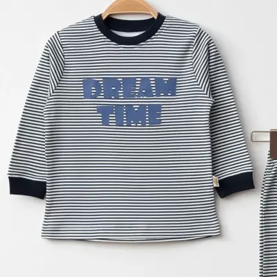 Mini Damla Pijama Takımı Penye Dream Time Baskılı Lacivert (1)