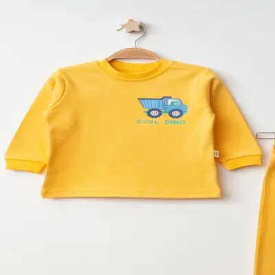 Mini Damla Pijama Takımı Penye Matweis Emprime Kamyon Baskılı Sarı - 4