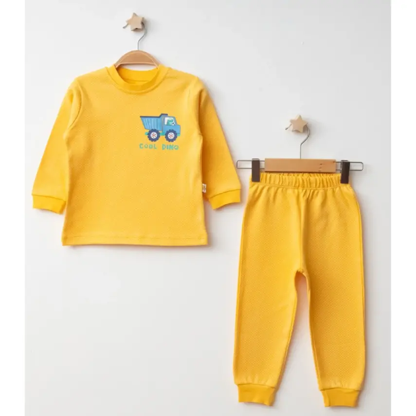 Mini Damla Pijama Takımı Penye Matweis Emprime Kamyon Baskılı Sarı - 1