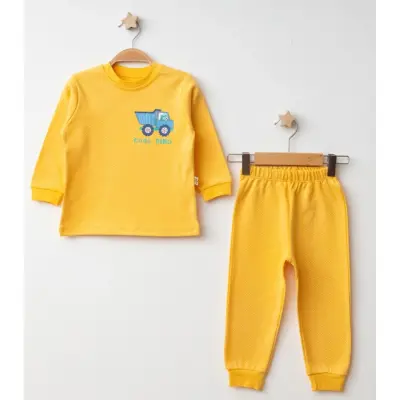 Mini Damla Pijama Takımı Penye Matweis Emprime Kamyon Baskılı Sarı - 6