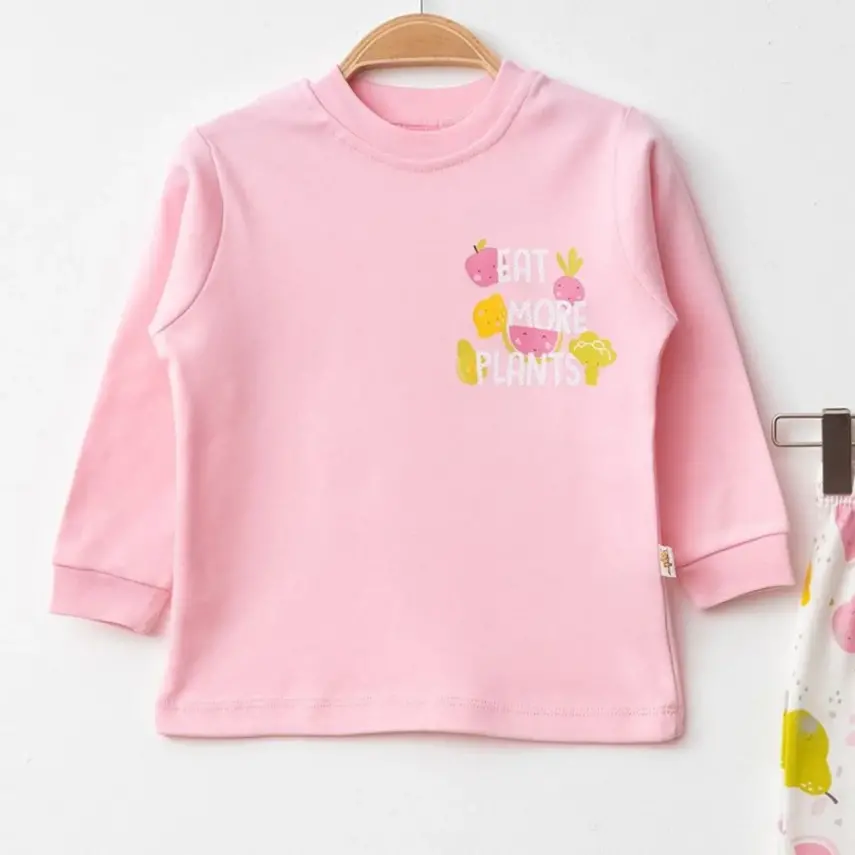 Mini Damla Pijama Takımı Penye Meyve Sebze Emprime Pembe - 2