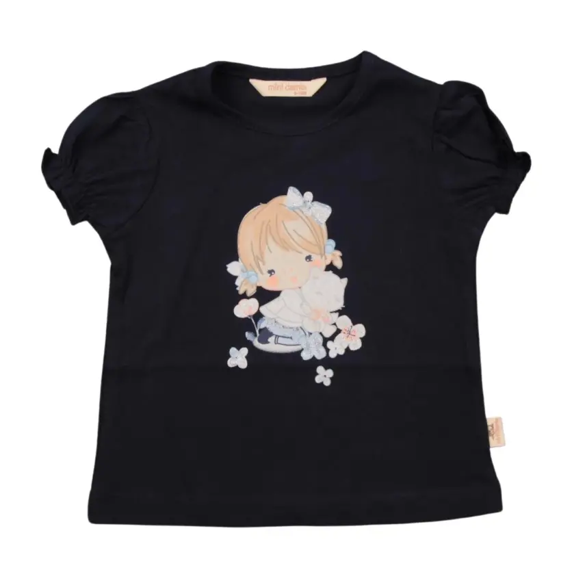 Mini Damla T-Shirt Kedili Kız Lacivert - 5