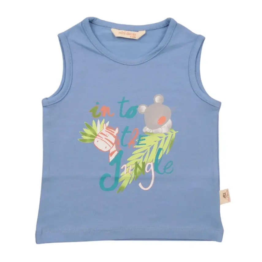 Mini Damla T-Shirt Kolsuz Jungle Koyu Mavi - 1