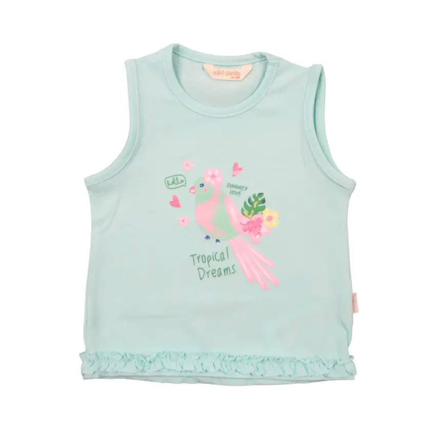 Mini Damla T-Shirt Kolsuz Tropikal Mint - 1