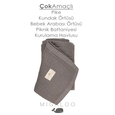 Mixi Baby Migaloo Dört Katlı Çok Amaçlı %100 Pamuklu Bebek Çocuk Müslin Örtü 90x120 cm Gri - 5