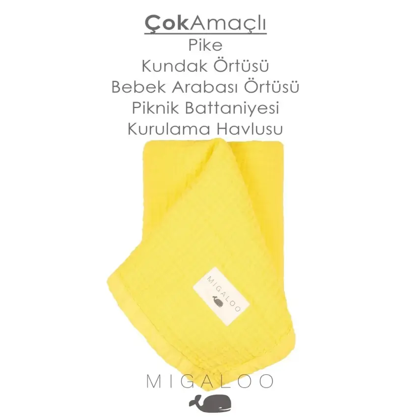 Mixi Baby Migaloo Dört Katlı Çok Amaçlı %100 Pamuklu Bebek Çocuk Müslin Örtü 90X120 Cm Hardal - 5