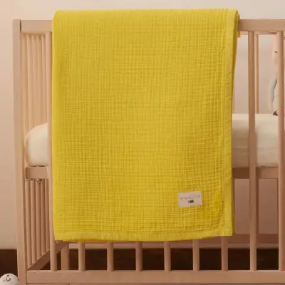 Mixi Baby Migaloo Dört Katlı Çok Amaçlı %100 Pamuklu Bebek Çocuk Müslin Örtü 90X120 Cm Hardal