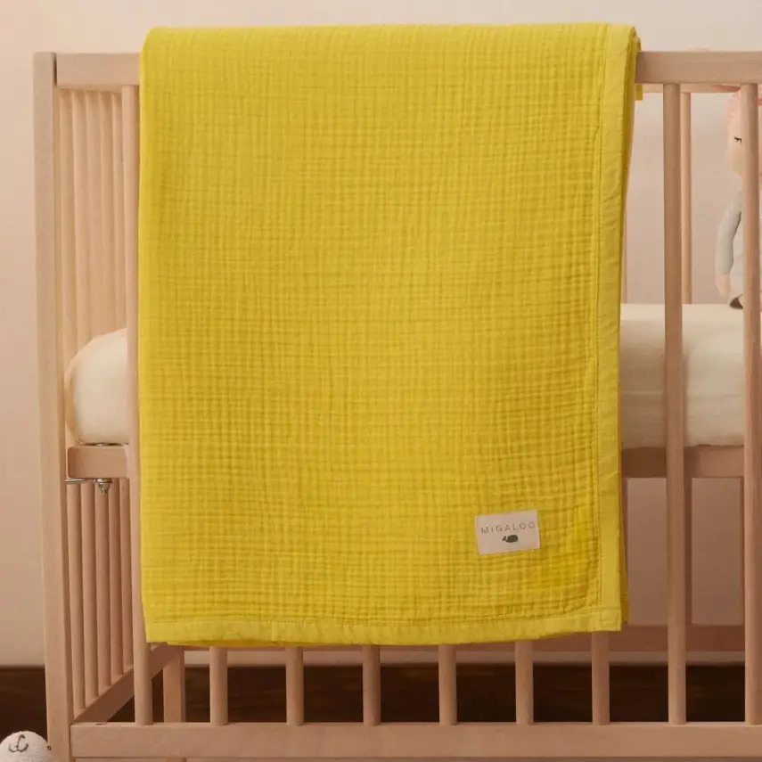 Mixi Baby Migaloo Dört Katlı Çok Amaçlı %100 Pamuklu Bebek Çocuk Müslin Örtü 90X120 Cm Hardal - 1