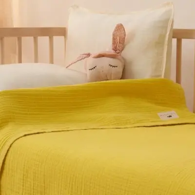 Mixi Baby Migaloo Dört Katlı Çok Amaçlı %100 Pamuklu Bebek Çocuk Müslin Örtü 90X120 Cm Hardal - 3