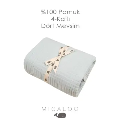 Mixi Baby Migaloo Dört Katlı Çok Amaçlı %100 Pamuklu Bebek Çocuk Müslin Örtü 90X120 Cm Mavi - 3