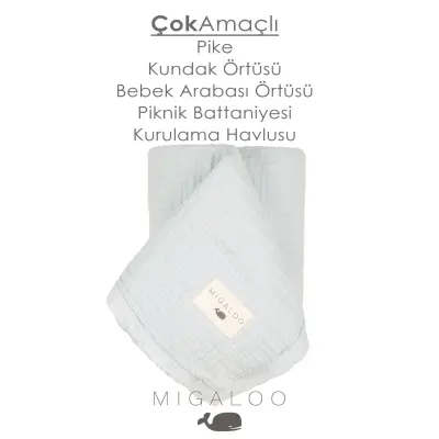 Mixi Baby Migaloo Dört Katlı Çok Amaçlı %100 Pamuklu Bebek Çocuk Müslin Örtü 90X120 Cm Mavi - 5