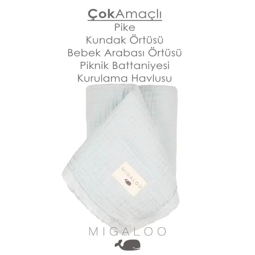 Mixi Baby Migaloo Dört Katlı Çok Amaçlı %100 Pamuklu Bebek Çocuk Müslin Örtü 90X120 Cm Mavi - 5