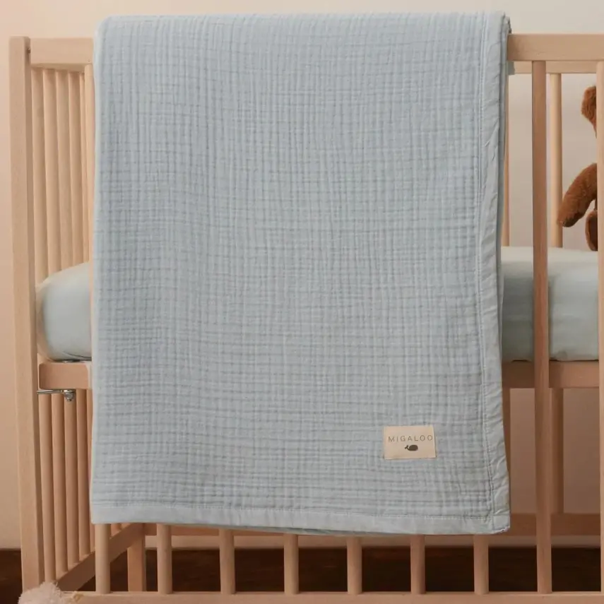 Mixi Baby Migaloo Dört Katlı Çok Amaçlı %100 Pamuklu Bebek Çocuk Müslin Örtü 90X120 Cm Mavi - 1